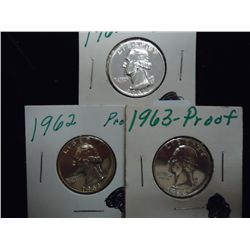 1961,62 & 63 WASHINGTON QUARTERS PF SILVER