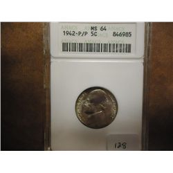 1942 P/P JEFFERSON NICKEL ANACS MS64