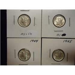 1942,43 ,44 & 45 MERCURY DIMES (UNC)