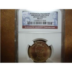 2010-D SMS LINCOLN DOLLAR NGC MS67