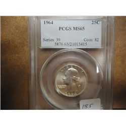 1964 WASHINGTON SILVER QUARTER PCGS MS65