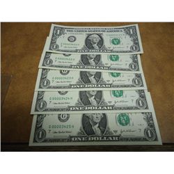 5-2003-A ONE DOLLAR FRN'S LOW CONSECUTIVE SERIAL'S