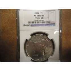 1922 PEACE SILVER DOLLAR NGC (VF DETAILS) POLISHED