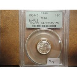 1964-D SILVER ROOSEVELT DIME PCGS MS64 SAMPLE SLAB