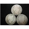 1901-O,1902 & 07 BARBER HALF DOLLARS
