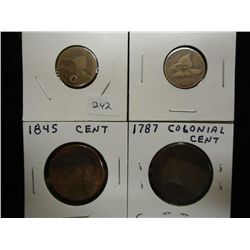 2-1858 FLYING EAGLES, 1845 US LARGE CENT & 1787