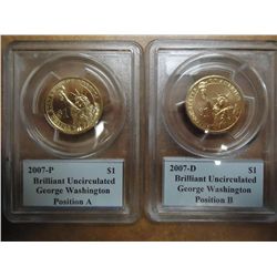 2007-P & D WASHINGTON DOLLARS PCGS BRILLIANT UNC