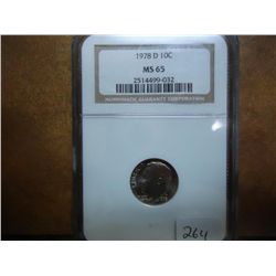 1978-D ROOSEVELT DIME NGC MS65