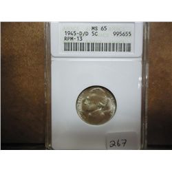 1945-D/D RPM-13 JEFFERSON NICKEL ANACS MS65