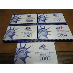 2000,2001,02,03 & 04 US PROOF SETS (WITH BOXES)