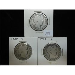 1905-S,07-O & 08-O BARBER HALF DOLLARS