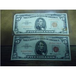 2-1963 $5 US NOTES RED SEALS