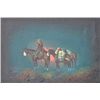 Image 2 : Original oil painting on canvas of a cowboy  on horseback with packhorses at night on the  plains by