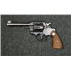 Image 1 : Colt Official Police DA revolver, .38 cal.,  5” barrel, blue finish, checkered medallion  wood grips