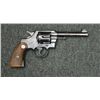Image 2 : Colt Official Police DA revolver, .38 cal.,  5” barrel, blue finish, checkered medallion  wood grips