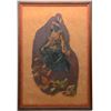 Image 1 : Framed and matted large art deco style color  painting on leather of an Indian maiden;  nicely accom