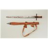 Image 1 : Child’s size Sudanese Kaskara sword with  leather scabbard and shoulder strap approx.  30” overall; 