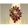 Glittering 18 karat yellow gold ladies ring  set with 20 pear shape blood red Rubies  weighing appro