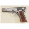 Belgian-made Browning Hi-Power semi-auto  pistol, 9mm cal., fixed rear sight, blue  finish, checkere