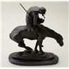 Image 1 : Bronze statue “End of Trail” signed James  Earle Fraser, 18-1/4” x 16 x 6-1/2” mounted  on bronze ba