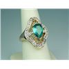 Image 2 : Fashionable 14 karat yellow gold ladies  custom made vintage design ring set with a  pear shape teal