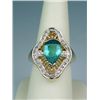 Image 3 : Fashionable 14 karat yellow gold ladies  custom made vintage design ring set with a  pear shape teal