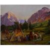 Image 1 : Original oil on canvas Portraying Indian  village signed Carl Abken on lower right;  approx. 24” X 3