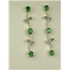 Image 2 : Sleek 14 karat white gold ladies drop design  earrings set with six fine green Emeralds  weighing ap