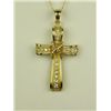 Graceful 14 karat yellow gold ladies handmade  cross set with 19 round brilliant cut  diamonds weigh