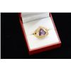 Image 1 : Amethyst in triangular shape mount in 10K  yellow gold.  See #8 this auction for similar  design pen