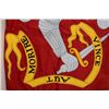 Image 1 : Nylon flag showing crest with armored arm and  dagger Latin motto "Vince". Est.:$100-$300.