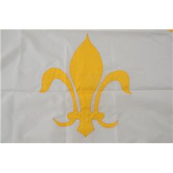 Nylon flag with fleur-de-lis on white  background. Gold appliques. Est.:$50-$100.