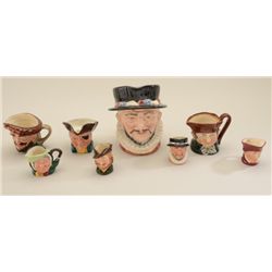 Lot of 8 Toby mugs; 7 Royal Dalton, 1 large  of Beefeater, 176206 Copr. 1946 Doulton and  Co. Limite