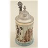 Image 1 : Mettlach stein with monkey scenes, approx. 7”  #106 on bottom; marked 4-1/10 liter, fine to  excelle