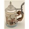Image 3 : Mettlach stein with monkey scenes, approx. 7”  #106 on bottom; marked 4-1/10 liter, fine to  excelle