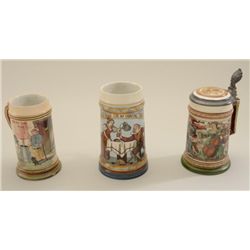 Metlach stein, #2094, 7” beer hall scene with  musicians, Metlach #2640-L-Musketeer with  lady and s