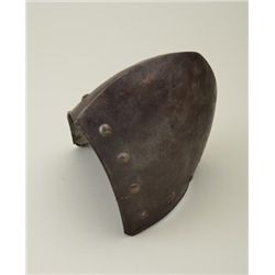 Movie prop metal medieval-type “skull” helmet  in overall good condition showing a dark  patina on m