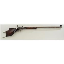 Percussion Schutzen target rifle with  Goulcher lock, double set triggers, .52 cal.,  34” octagon ba