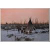 Image 1 : Large Michael Coleman color print entitled  “Milk River Camp” depicting Indians in winter  camp, app