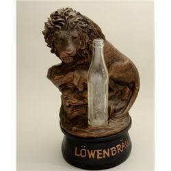 Lowenbrau Beer Advertiser featuring lion with  bottle; fair to good condition, approx. 17”  in heigh