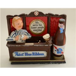 Pabst Blue Ribbon Beer Advertising display  (lighted) showing bartender and bottle with  bar in back