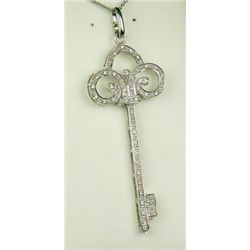 Sleek ladies Sterling Silver handmade ‘KEY’  design neckpiece micro set with 40 round  diamonds weig