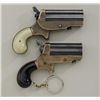 Image 1 : Pair of Earl Swendsen diminutive four barrel  spur trigger derringers, both “4 Aces”  Models, brass 