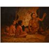 Image 1 : Original oil painting on canvas signed L.  Tayson lower left portraying Indian  storyteller reading 