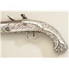 Image 2 : Flintlock Chieftain’s grade Horseman’s size  pistol with hand hammered sheet silver  overlay and hea