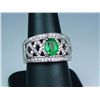 Image 2 : Gorgeous 14 karat heavy white gold ladies  intricate design ring set with a fern green  Emerald weig