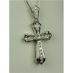 High quality 14 karat white gold ladies  custom made cross pave set with 23 round  “IDEAL’cut diamon