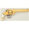 Smith & Wesson top break DA revolver, .38 S&W  cal., 6” barrel, gold finish, gold medallion  pearl g