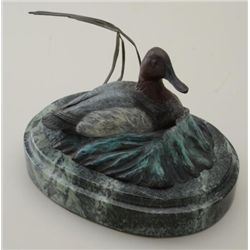 Original bronze of duck, nicely painted,  signed Chapple, #11/35, approx. 9-1/2” in  height includin