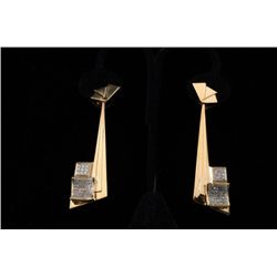 14K Yellow gold custom deco earrings, heavy  gold 1c TW diamonds ea.  Est.:$1,500-$1,800.